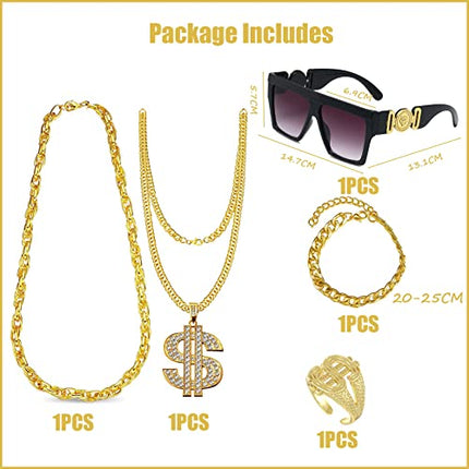 DONGZQAN Accessori Rapper Anni '80 '90, Kit di Costumi Hip Hop Set, Adatto per Uomini e Donne, Comprese Collane, Anelli Capi di Abbigliamento Anni '80/'90