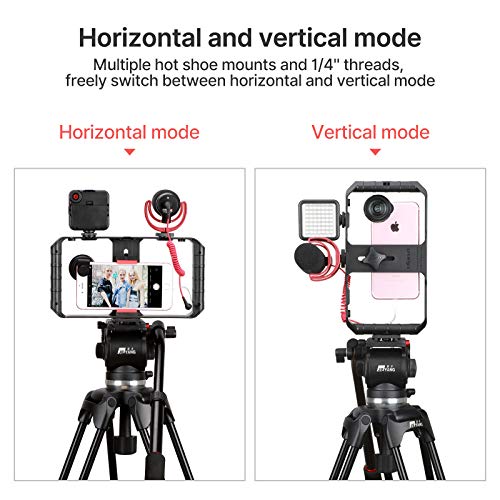 PICTRON Video Rig Pro, Stabilizzatore per Telefoni Cellulari, Stabilizzatore Intelligente Con Triplo Attacco a Slitta Fredda, Supporto per Treppiede per Video Smartphone per iPhone, Samsung