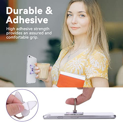 Cobee Supporto per anello per cellulare a farfalla, con motivo a farfalla, in metallo verniciato a forma di farfalla, con rotazione a 360°, impugnatura con manopola (Blu, viola, rosa)