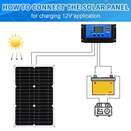 icyant Kit Pannello Solare Pannello Solare Monocristallino 20W 18V con Regolatore di Carica Solare 40A + Cavo a Coccodrillo Kit di Energia Solare Impermeabile per Auto, Camper, Barca, Tetto, Camper