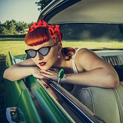 LOPOTIN 5pcs Accessori Costumi Anni '50 Occhiali da Sole Rotondi Accessori per Costumi Stile Vintage Fascia per Capelli Anni '50 Orecchini Pois Sciarpa Rossa per Festa Compleanno Carnevale e Laurea.