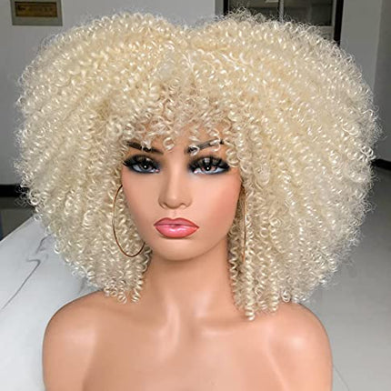 ANNIVIA Parrucca afro ricana con pony per donne nere da 14 pollici, capelli sintetici, resistenti al calore, parrucca piena (bianco)