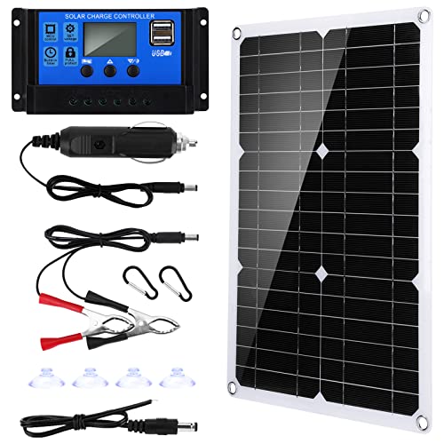 icyant Kit Pannello Solare Pannello Solare Monocristallino 20W 18V con Regolatore di Carica Solare 40A + Cavo a Coccodrillo Kit di Energia Solare Impermeabile per Auto, Camper, Barca, Tetto, Camper