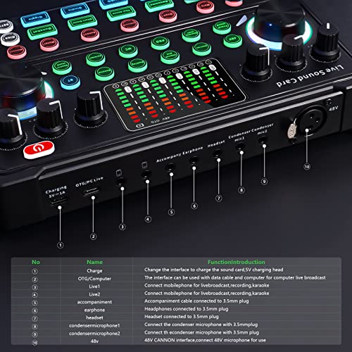 RUBEHOOW scheda audio live streaming microfono condensatore mixer DJ è un dispositivo di streaming adatto per live, registrazione, PC e voce di gioco.