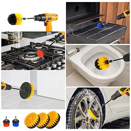 Spazzola per avvitatore a batteria, spazzola per lucidatura, spazzola per cerchioni, per auto, cerchioni, cucina, barbecue, moquette, vasca da bagno (con spugna, guanti in microfibra