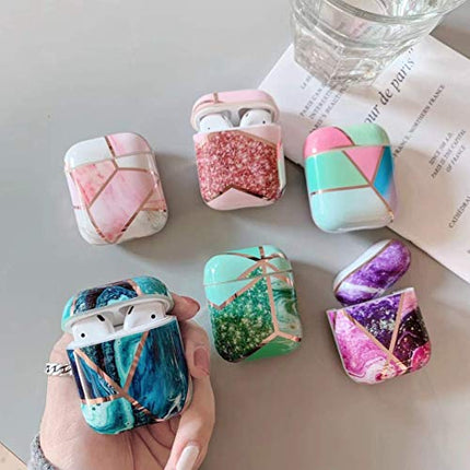 Uposao Compatibile con Apple AirPods Pro Custodia di Plastica Rigida PC Antiurto Cover in Marmo Modello per Cuffie Bluetooth Auricolari Senza Fili Cover Supporta Ricarica Wireless,Verde Rose