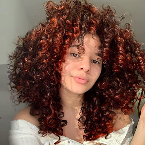 Colorfulpanda Parrucca Afro Riccia per Donne Nere Ombre Arancia Kinky Curly Bob Parrucca crespi capelli sintetici naturali di media lunghezza per costume o uso quotidiano,Colore Misto Rame Rosso