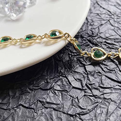 Prosy Cuore-A Forma di Cristallo Collana Oro Argento Orecchini Bracciale Anello Set Moda Amore Cuore Pendente Choker Collane Gioielli per le Donne e Ragazze (Verde)