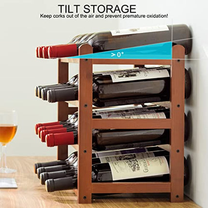 Tinyuet Portabottiglie di Vino, Scaffale in Bambù per Fino a 16 Bottiglie, Portabottiglie Autoportante per Vino, Cantinetta con 4 Piani, Dimensioni: 43x23x34.5cm