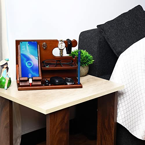 BELLE VOUS Docking Station con Supporto Cellulare Legno - Svuotatasche Legno per Comodino/Tavolino - Organizzatore Scrivania per Portafoglio, Orologio, Chiavi e Gadget - Idee Regalo per Uomini