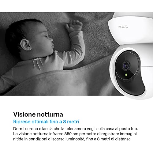 TP-Link Telecamera Wi-Fi Interno, Videocamera sorveglianza 1080P, Visione Notturna, Audio Bidirezionale, Notifiche in tempo reale del sensore di movimento(Tapo C200)