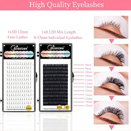 Kit Extension Ciglia, Missicee Nuovo Aggiornamento 328 pezzi Kit Ciglia Extension con testa di manichino 0,3s colla rapida asciugare USB Eyelash Fan Dryer Extension Forniture per principianti