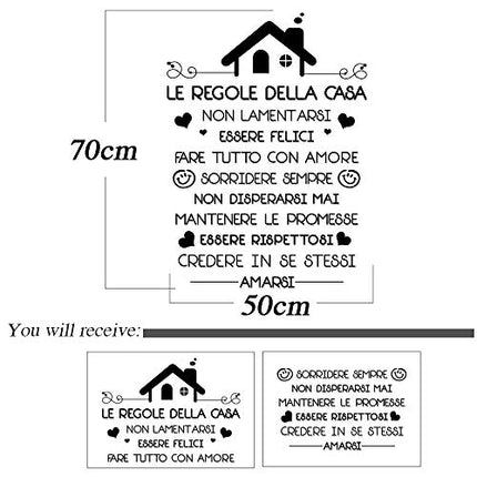 Le Regole della Casa Italiano Adesivi da Parete Muro Adesivo Murali Decorativo Decorazione fai da te Domestica Porta Camera da Letto Soggiorno