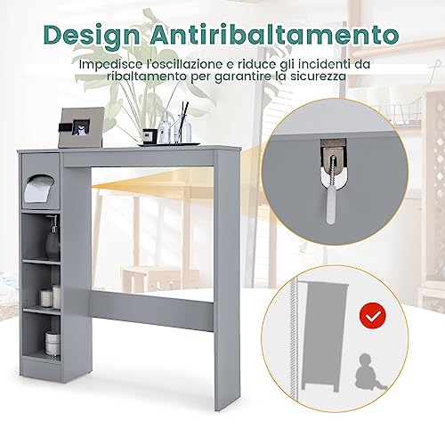 COSTWAY Mobile Sopra WC, Mobiletto Salva Spazio da Bagno Autoportante con Ripiani Regolabili e Porta Carta Igienica, Organizzatore Multifunzionale per Bagno, 75,5x19,5x81,5cm (Grigio)