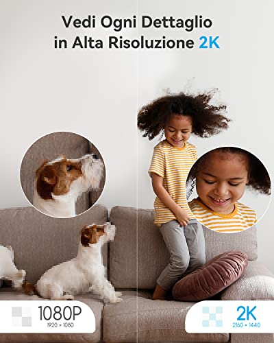 blurams Telecamere Wifi Interne 2K,Videocamera Sorveglianza Interno Wifi,Telecamere per Cani/Casa/Bambini,Visione Notturna a Colori,One-Touch Call,Allarme,Rotazione a 360° (2.4GHz Wi-Fi)