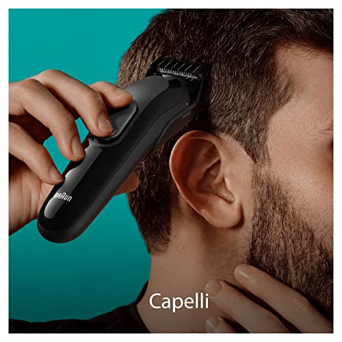 Braun Regolabarba Tagliacapelli Uomo, Rasoio Elettrico Barba e Capelli, 6-In-1 Styling Kit Ideale Per Barba, Capelli, 50 Minuti Di Utilizzo Senza Fili, MGK3420