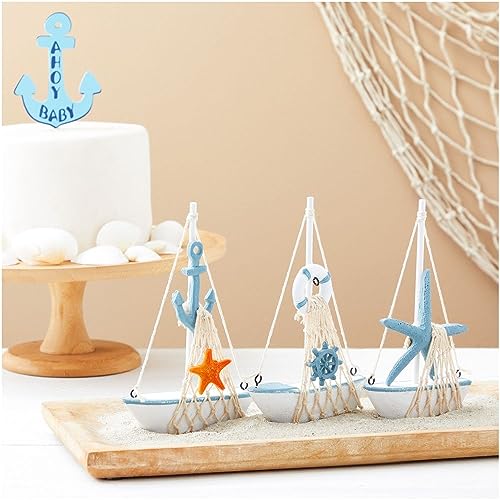 Set di 4 decorazioni nautiche a forma di barca a vela in miniatura, per decorare il bagno e la casa (11,2 x 17,3 cm)