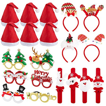 FLOFIA Kit di 20pz Accessori Travestimenti Natalizi 6pz Cappello Natale 6pz Occhiali Natalizi 4pz Cerchietti Natalizi 4pz Clap Circle per Decorazione Divertenti Ragazzi Raggazze Festa di Natale