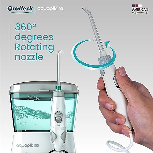 Aquapik 100, Irrigatore Dentale e Nasale Professionale. Include 8 ugelli multifunzione. 10 livelli di potenza. Capacità 600 ml. Consigliato dai dentisti. Family Water Flosser (Irrigatore)