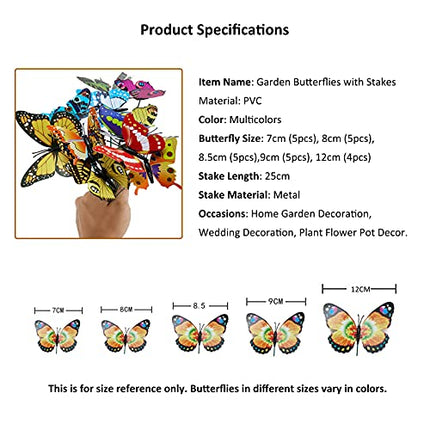LOMYLM 24 farfalle da giardino su bastoni, ornamenti da giardino all'aperto, farfalle decorative per vasi di fiori, piante, cortili, giardini, case estive, accessori da giardino fatate