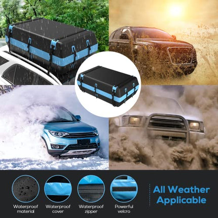 Box da Tetto Auto 595L Impermeabile Borsa da Tetto 21 Piedi Cubici Pieghevole Borsa Portapacchi Tetto Universale Adatto a Tutti i Veicoli con/senza Portapacchi Auto con Tappetino Antiscivolo + 6 Ganci