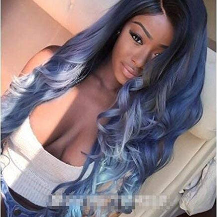Parrucca da 61 cm con pizzo blu chiaro blu sfumato, parrucca sintetica morbida senza colla, capelli resistenti al calore 180% densità (blu)
