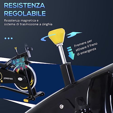 HOMCOM Cyclette Professionale, Cyclette da Camera Regolabile con Schermo LCD e Volano 10kg per Casa o Palestra, Nera e Gialla