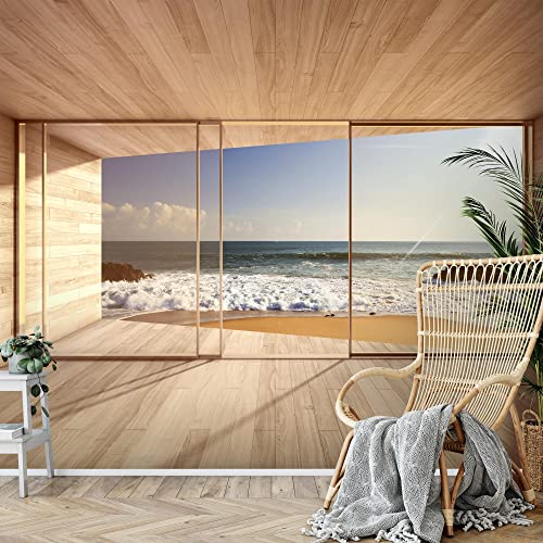 Carta da parati fotografica Finestra sul mare 352 x 250 cm Vello Sfondo Murale XXL Moderne Decorazione Soggiorno Camera De Letto Sala Ufficio blu marrone 9051011a