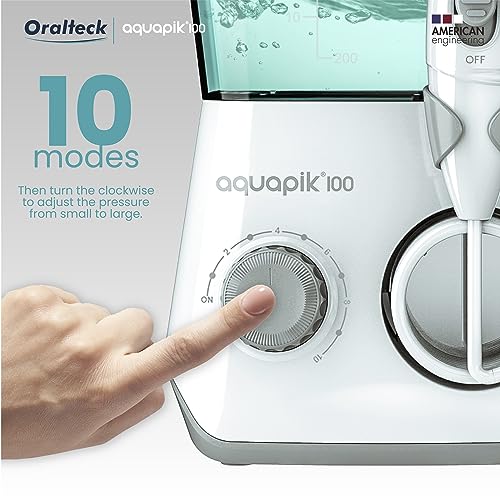 Aquapik 100, Irrigatore Dentale e Nasale Professionale. Include 8 ugelli multifunzione. 10 livelli di potenza. Capacità 600 ml. Consigliato dai dentisti. Family Water Flosser (Irrigatore)