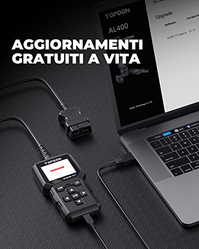 TOPDON AL400 OBD2 Diagnostico per Auto, 10 Modalità OBD2, Pulsante One Touch I/M Ready, OBD2 Scanner Auto Diagnostica Aggiornamenti a Vita, 2.4 Pollici Schermo a Colori TFT