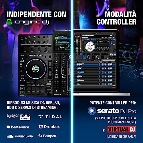 Denon DJ PRIME 4+ Controller indipendente a 4 deck per DJ con streaming Wi-Fi, Drop Sampler, schermo touch da 10,1", controllo luci ed effetti