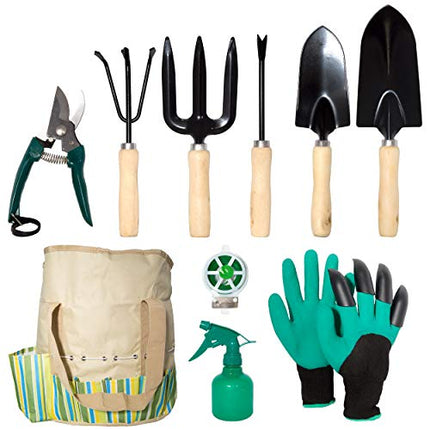 lyndeluxe Attrezzi e Utensili da Giardino 10 pezzi, Kit da Giardinaggio con Custodia, Robusti Attrezzi per Piantare Uomo/Donna