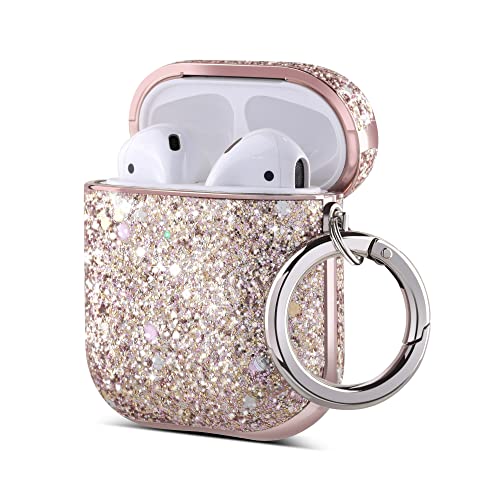 ULAK Custodia in Glitterata Compatiblile con Apple AirPods 2 & 1 (Visibile a LED)，Cover per Airpods Protettiva in Glitter Antiurto a Prova di Graffio - [Supporta la Ricarica Wireless] - Rosa