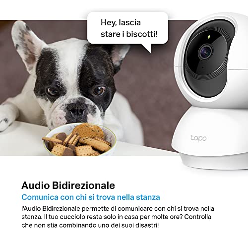 TP-Link Telecamera Wi-Fi Interno, Videocamera sorveglianza 1080P, Visione Notturna, Audio Bidirezionale, Notifiche in tempo reale del sensore di movimento(Tapo C200)