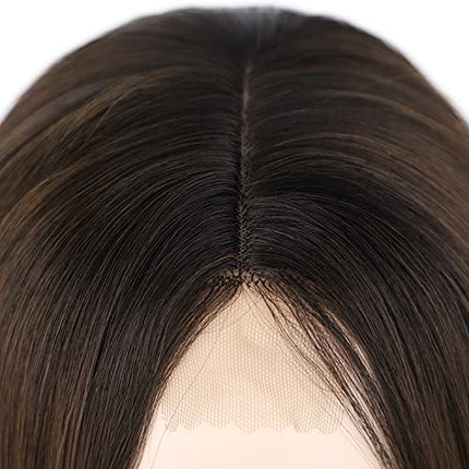Parrucca da donna marrone lunga liscia parrucche dritte per donne/ragazze/afro naturale radice scura parte centrale in pizzo marrone scuro parrucca anteriore Wig circa 74 cm 27 pollici DE066E