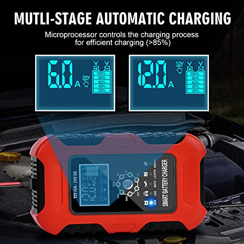 YDBAO Caricabatteria Auto di Carica 10A 12V/24V Carica Batteria Auto Protezione LiFePO4 Multipla Mantenitore di Carica Auto Con Display LCD per Auto Moto