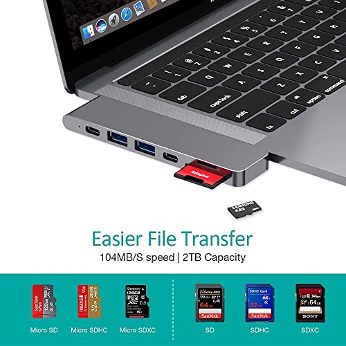 Adattatore USB C per MacBook Pro/Air M1/M2 2023-2019, con 4K@30Hz HDMI, Thunderbolt 3, USB C, 2 USB 3.0, Micro SD/SD slot, stazione di astracco 7 in 2 Dual Type C per MacBook Pro/Air Air/Air 2023-2019