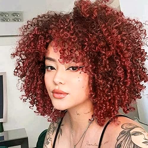 Colorful panda Kinky curly rosso dorato parrucche afro ricci per le donne Parrucca riccia afro crespi capelli sintetici naturali di media lunghezza per parrucca costume o uso quotidiano