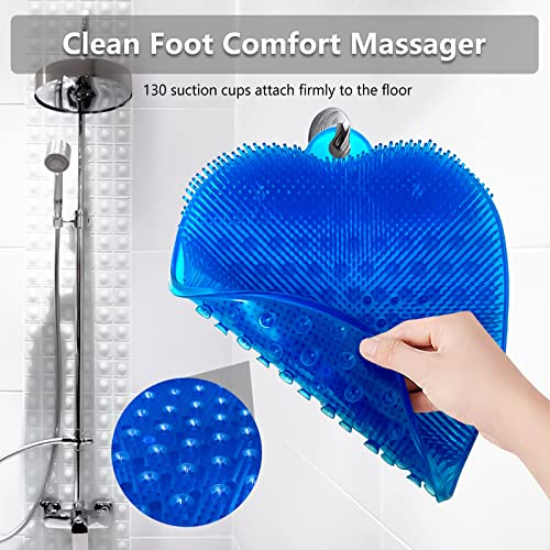 Tappetino per Piedi Scrubber, Pad Massaggio Doccia Piede Spazzola Antiscivolo con Ventose, Ideale per Ridurre il Dolore e Migliorare La Circolazione Sanguigna Del Piede, Esfoliare (blue)