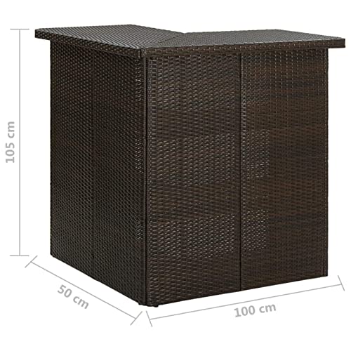 Tidyard Tavolo da Bar ad Angolo in Polyrattan Tavolo da Esterno per Arredo da Bar Bistrot 100x50x105 cm Marrone