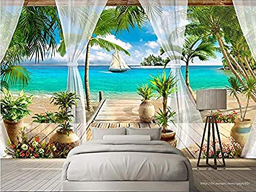 XHXI Carta da parati fotografica Stile nordico Colonna romana Spiaggia Vista mare Sfondo 3D Carta da parati Soggior 3D Carta da parati fotomurali poster murale Soggiorno camera letto-150cm×105cm