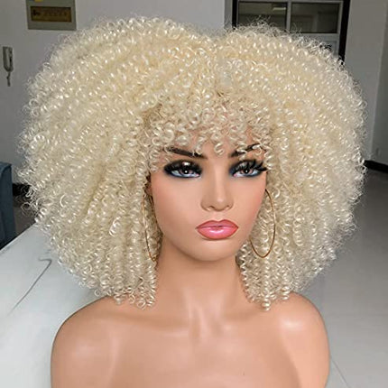 ANNIVIA Parrucca afro ricana con pony per donne nere da 14 pollici, capelli sintetici, resistenti al calore, parrucca piena (bianco)