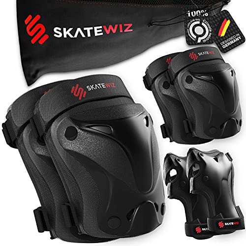 SKATEWIZ Protect-1 - Taglia M in nera - ginocchiere bambini - protezioni skateboard bambini pattini bambina - protezione bici bambino - ginocchiere pattini bambina - ginocchiere pallavolo bambina