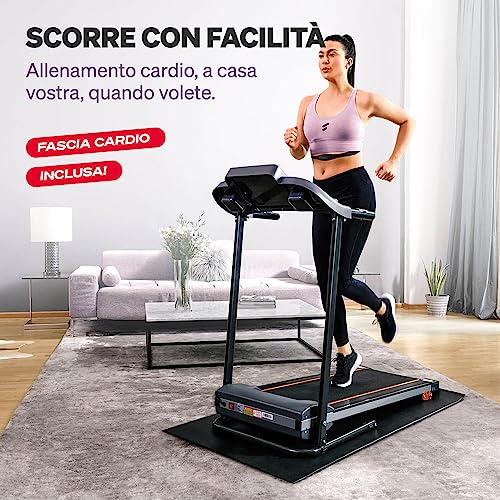 Sportstech - F10 Tapis Roulant Pieghevole, 1HP Tapis Roulant Professionale con 3 Livelli Di Inclinazione (Fino A 18°), A Bassa Rumorosità Tapirulan Pieghevole con Cinturino per Il Polso E Console LCD