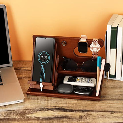 BELLE VOUS Docking Station con Supporto Cellulare Legno - Svuotatasche Legno per Comodino/Tavolino - Organizzatore Scrivania per Portafoglio, Orologio, Chiavi e Gadget - Idee Regalo per Uomini