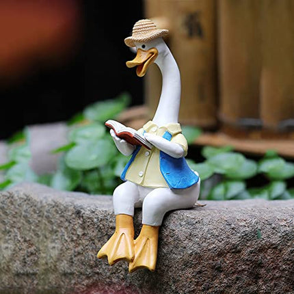 Anatra Ornamenti da Giardino per Esterni Che Leggono Coppia di Animali Scultura Decorazioni 22 Cm Coppia di Anatre in Resina Regalo Statue per Interni E Patio