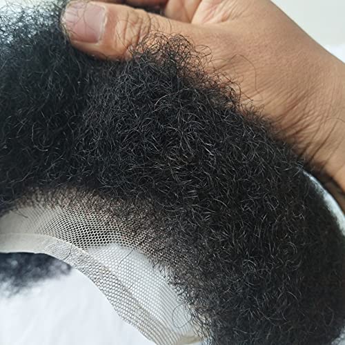 N.L.W. 360 Parrucche di Pizzo Pieno Full Lace Parrucca Uomo per Afro Uomini Sistema di Sostituzione dei Capelli Protesi Capelli Uomo 8×10 Pollici Pelle Sottile 0.06cm Spessore Parrucche in Off Black