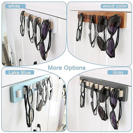 FINDAMAZE Porta Occhiali Multiplo - Organizzatore per Occhiali da Sole in Legno Porta Occhiali da Muro,Espositore per Occhiali,Decorazione per La Casa(Colore Legno-1 pz-Lungo)
