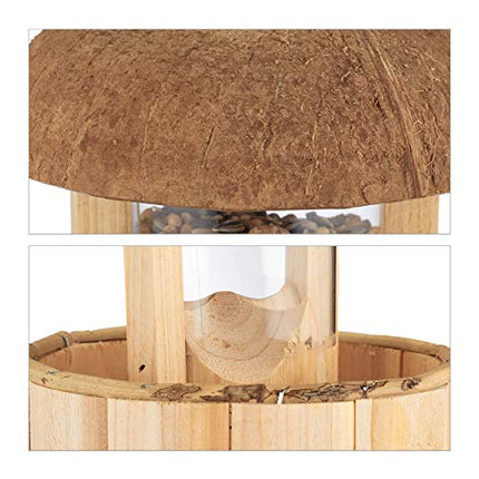 Relaxdays Mangiatoia per Uccelli in Legno, Casa da Esterno per Mangime, Giardino & Balcone, Realizzata a Mano, Naturale