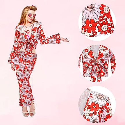 Gohytal Costume Hippie da Donna, 5 Pezzi anni '70 anni '80, Costume hippie Hippie, Accessori per Carnevale, Festival Abbigliamento, Accessori Hippie per Costume di Halloween, Cosplay, Carnevale